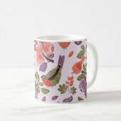 Vögel in einem Obstgarten. nahtloses Muster Kaffeetasse (VorderseiteRechts)