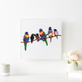 Vögel in einem Zweig Quadratische Wanduhr (Zuhause)