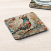 Vogel in einer Crown Mixed Media Collage Getränkeuntersetzer (Linke Seite)