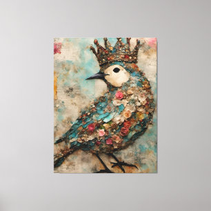 Vogel in einer Crown Mixed Media Collage Leinwanddruck