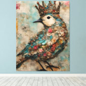 Vogel in einer Crown Mixed Media Collage Leinwanddruck (Insitu (Holzboden))