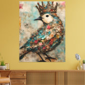 Vogel in einer Crown Mixed Media Collage Leinwanddruck (Insitu (Wohnzimmer))