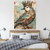 Vogel in einer Crown Mixed Media Collage Leinwanddruck (Insitu (Schlafzimmer))