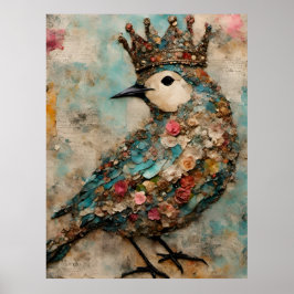 Vogel in einer Crown Mixed Media Collage Poster