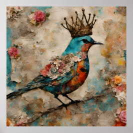Vogel in einer Crown Mixed Media Collage Poster