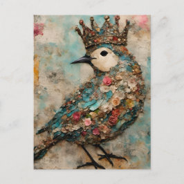 Vogel in einer Crown Mixed Media Collage Postkarte
