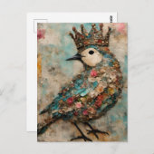 Vogel in einer Crown Mixed Media Collage Postkarte (Vorne/Hinten)