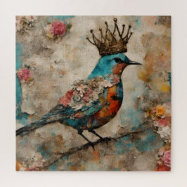 Vogel in einer Crown Mixed Media Collage Puzzle