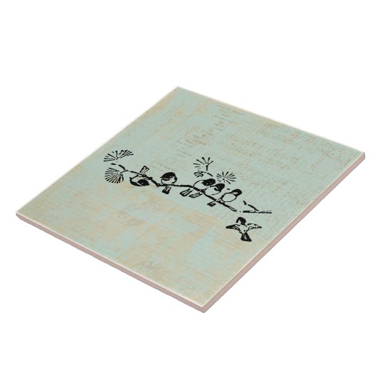 Vögel in einer Reihe rustikale grüne Musik Hinterg Fliese (Seite)