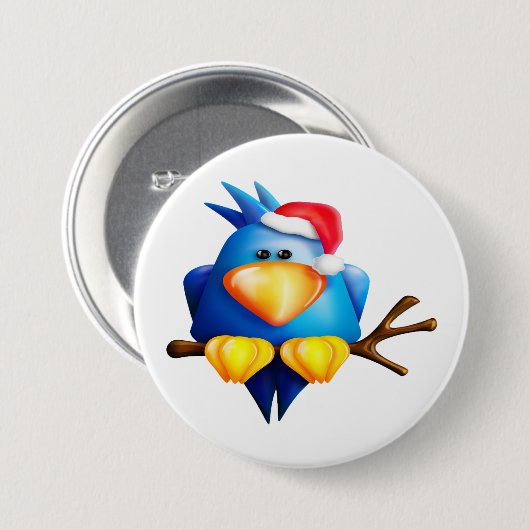 Vogel in einer Weihnachtsmannmütze Button (Vorne & Hinten)
