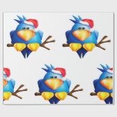 Vogel in einer Weihnachtsmannmütze Geschenkpapier (Flach)