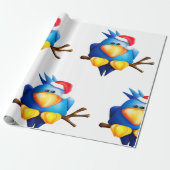 Vogel in einer Weihnachtsmannmütze Geschenkpapier (Ungerollt)