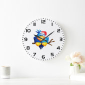 Vogel in einer Weihnachtsmannmütze Große Wanduhr