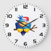 Vogel in einer Weihnachtsmannmütze Große Wanduhr (Vorderseite)