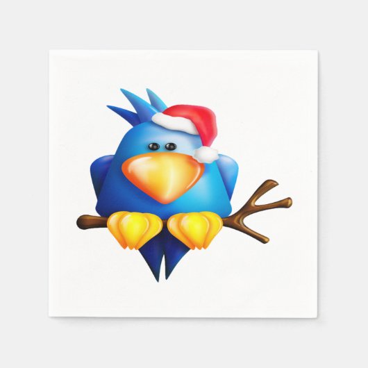 Vogel in einer Weihnachtsmannmütze Papa Napkins Serviette (Vorderseite)