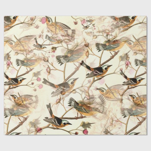 Vögel in einer Zweigstelle Geschenkpapier (Flach)