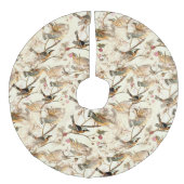 Vögel in einer Zweigstelle Leinenimitat Weihnachtsbaumdecke (Vorderseite)