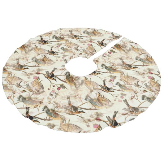 Vögel in einer Zweigstelle Leinenimitat Weihnachtsbaumdecke (Schrägansicht)