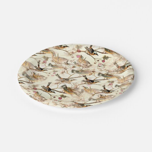 Vögel in einer Zweigstelle Pappteller (Schrägansicht)