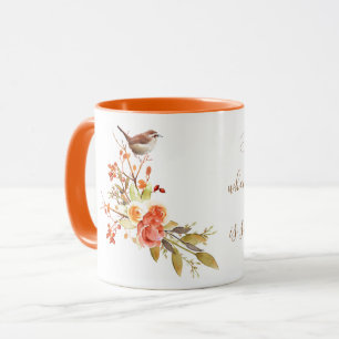 Vogel in einer Zweigstelle von Rose Tasse