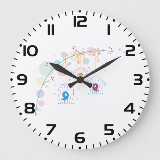 Vögel in Käfigen Große Wanduhr (Vorderseite)