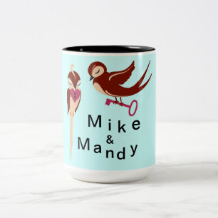 Vögel in Liebe Schlüssel zu meinem Herzen Zweifarbige Tasse