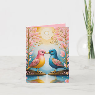 Vögel in Liebe unter Blüten Feiertagskarte