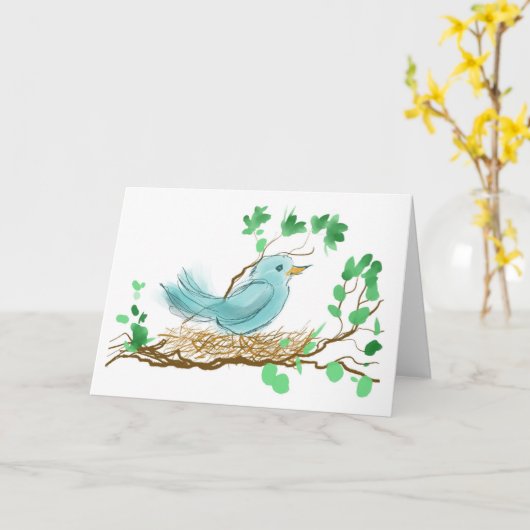 Vogel in Nest Karte (Gelbe Blume)