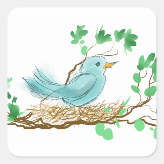 Vogel in Nest Quadratischer Aufkleber (Vorderseite)