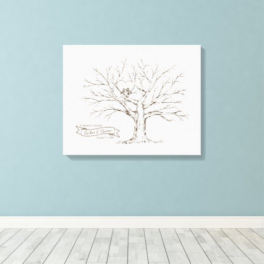 Vögel in Oak Tree Herz Fingerprint Gästebuch (Insitu (Holzboden))