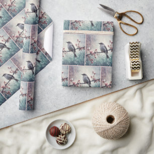 Vögel in Regentropfen Geschenkpapier