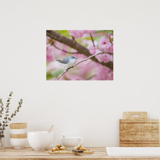 Vogel in rosa Blossom Tree Poster (Küche)