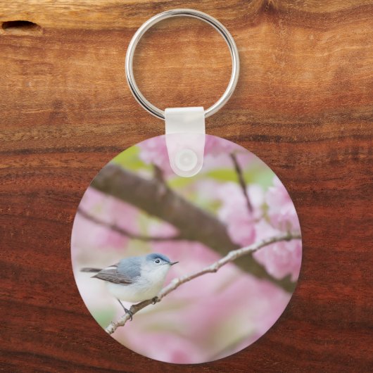Vogel in rosa Blossom Tree Schlüsselanhänger (Rückseite)