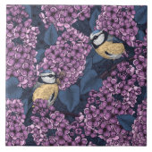 Vögel in violettem lila Garten Fliese (Vorderseite)
