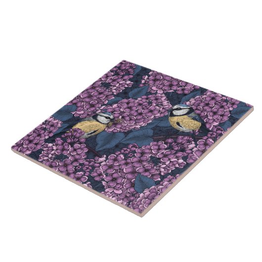 Vögel in violettem lila Garten Fliese (Seite)