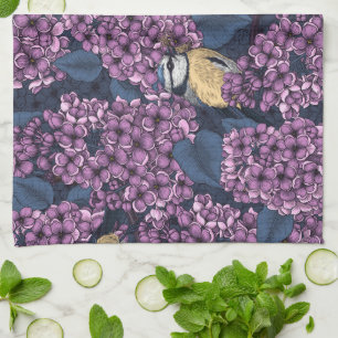 Vögel in violettem lila Garten Geschirrtuch