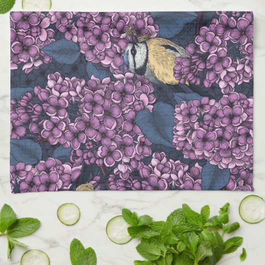 Vögel in violettem lila Garten Geschirrtuch (Gefaltet)