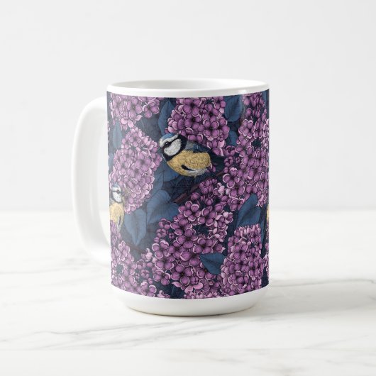Vögel in violettem lila Garten Kaffeetasse (Vorderseite Links)