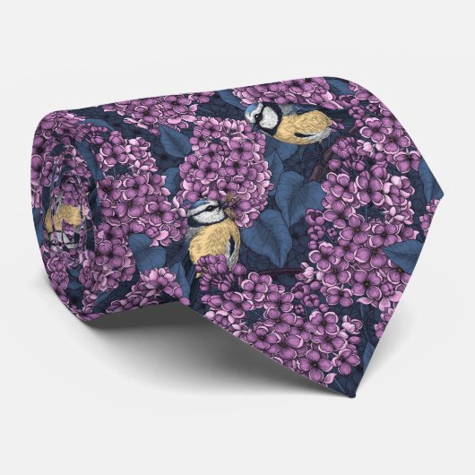Vögel in violettem lila Garten Krawatte (Gerollt)