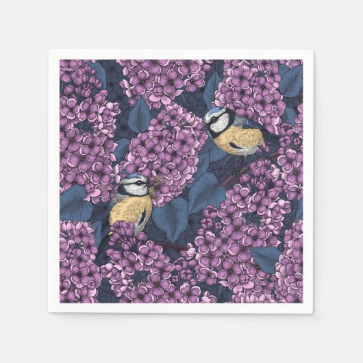 Vögel in violettem lila Garten Serviette (Vorderseite)