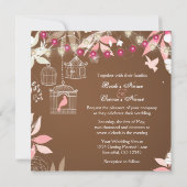 Vögel, Käfige, Blumengarten Rosa und Braun Hochzei Einladung (Rückseite)