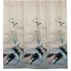 Vögel kämpfen im Bergstrom, Hokusai Duschvorhang