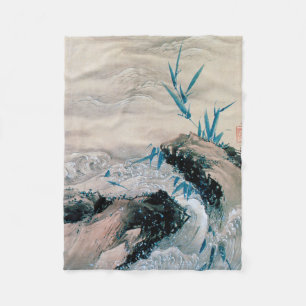 Vögel kämpfen im Bergstrom, Hokusai Fleecedecke
