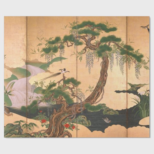 Vögel Kanos Eino und Blumen des Frühlinges und des Geschenkpapier (Flach)