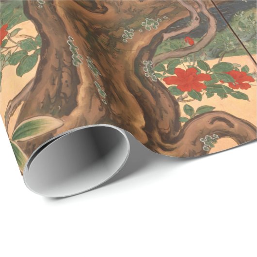 Vögel Kanos Eino und Blumen des Frühlinges und des Geschenkpapier (Rolleneckpunkt)