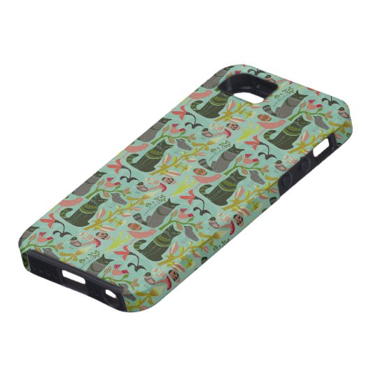 Vögel Katzen und Blume Retro-kleines Muster Case-Mate iPhone Hülle (unten)