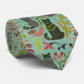 Vögel Katzen und Blume Retro Muster Krawatte (Gerollt)