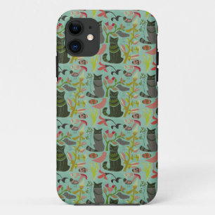 Vögel Katzen und Blumen Retro kleines Muster Case-Mate iPhone Hülle