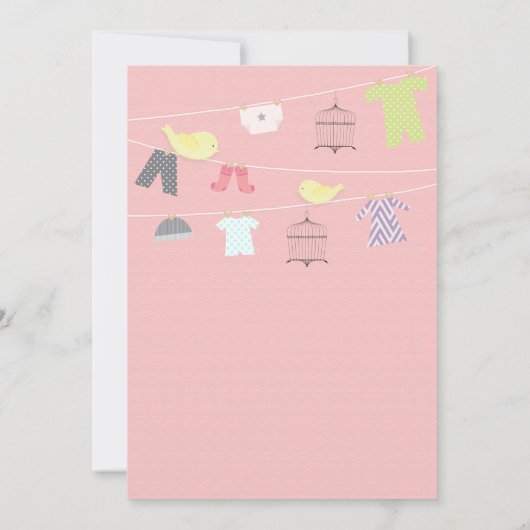 Vögel & Kleidung auf einem Draht Baby Shower Einla Einladung (Rückseite)
