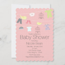 Vögel & Kleidung auf einem Draht Baby Shower Einla Einladung